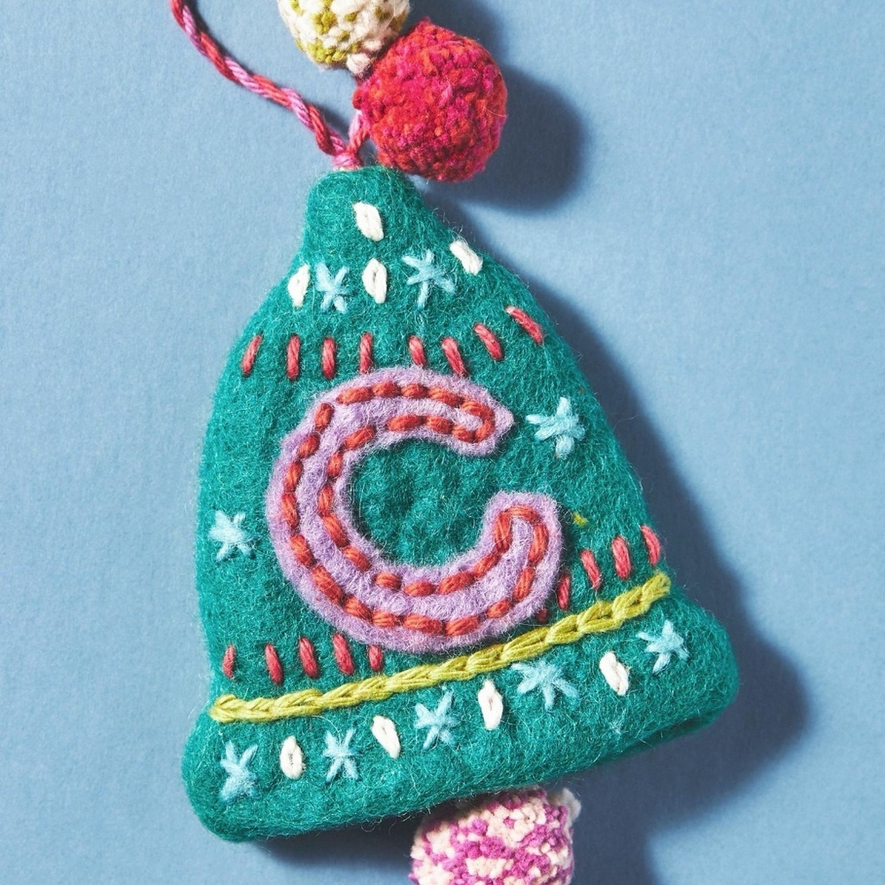 NWT Anthropologie Snow Day Monogram Felt Christmas Tree Ornament Letter C